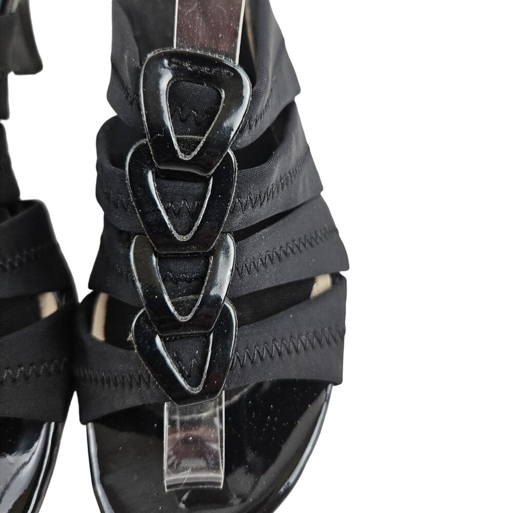 East 5th Black Heeled Sandals Decorative Fabric Straps Open Toe Slip On 199680 8 - Picture 5 of 8